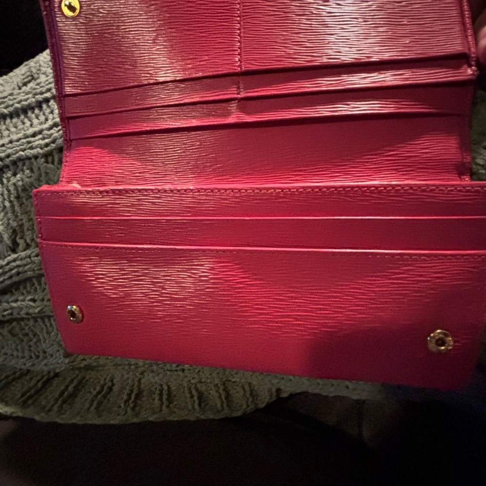 AuthenticWOC-Prada Pink Saffiano Leather Long Bifold Wallet Removable Gold Chain - Picture 7 of 11